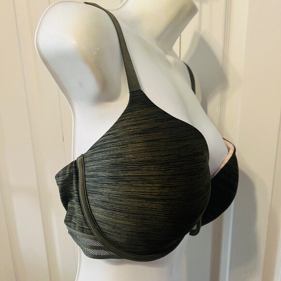 Victoria's Secret Uplift Semi/Demi Army Green/Black Mesh Size 38 DD Bra-Ajustabl - Picture 5 of 15